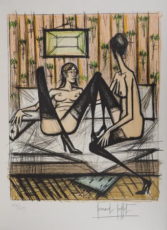 Lithografie Buffet - Deux femmes sur un lit