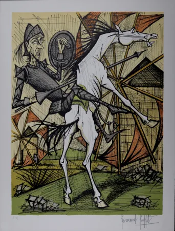 Lithografie Buffet - Don Quichotte et les Moulins à vent, 1989