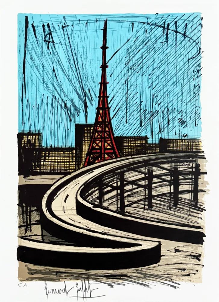 Lithografie Buffet - La tour Eiffel et l'autoroute, Tokyo