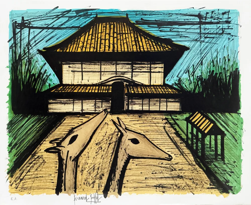 Lithografie Buffet - Le cerf à Nara – Sorlier