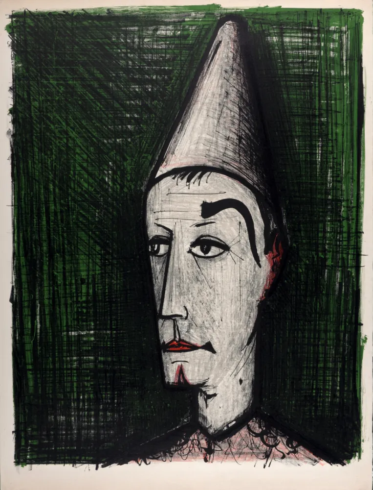 Lithografie Buffet - Le Clown sur fond vert