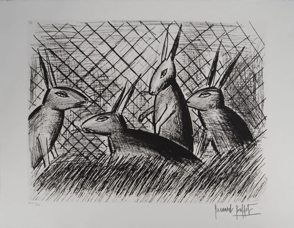 Gravure Buffet - Les lapins