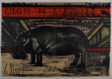Lithografie Buffet - L'hippopotame en liberté, 1968.