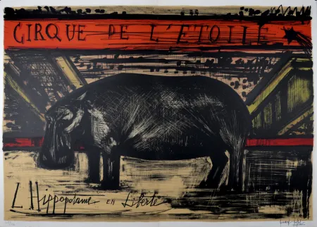 Lithografie Buffet - L'hippopotame en liberté, 1968 - Hand-signed