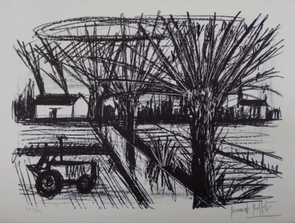 Lithografie Buffet - Paysage breton au tracteur