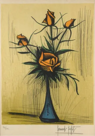 Geen Techniek Buffet - Roses dans un vase bleu. 1979. 