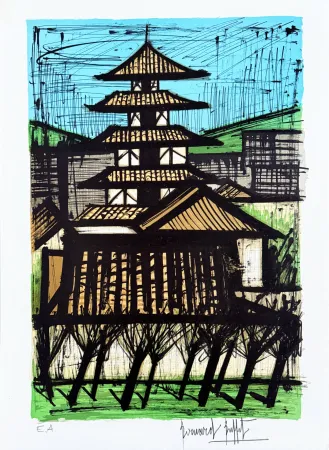 Lithografie Buffet - Temple à Kyoto