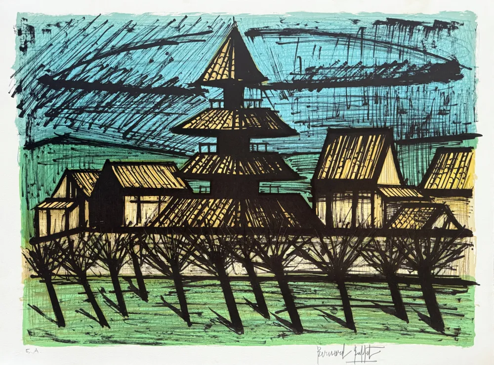 Lithografie Buffet - Temple Tō-ji, Kyoto