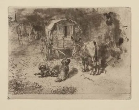 Ets En Aquatint Buhot - Gardiens du logis / Les amis du saltimbanque