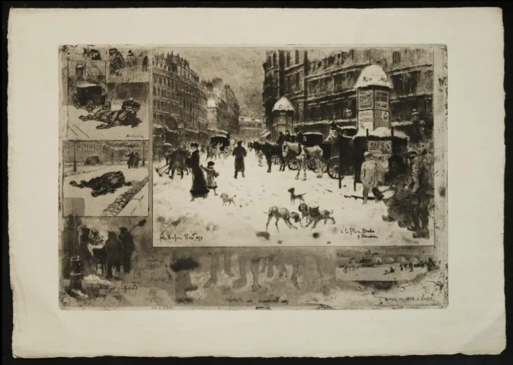 Ets En Aquatint Buhot - L'Hiver à Paris ou La Neige à Paris