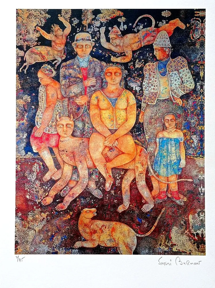 Lithografie Burman - Sakti Burman, Onirical Composition, 1970s, Hand signed Lithograph