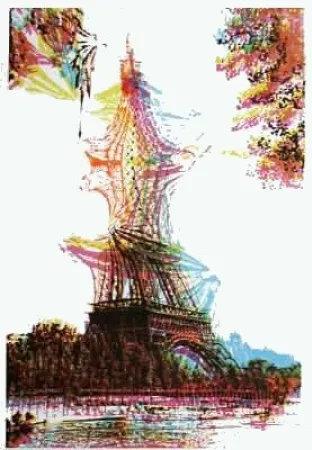 Lithografie Bury - Quatre tours Eiffel superposées