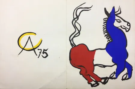 Geen Techniek Calder - L'ÂNE TRICOLORE (BLEU BLANC ROUGE),1975. Carte originale gouachée par Alexander Calder.