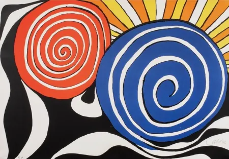 Lithografie Calder - Red and Blue Swirl with Sun