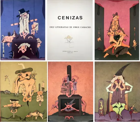 Lithografie Camacho  - CENIZAS. Dix Lithographies de Jorge Camacho. Barcelona 1974. Album complet avec dessin original.
