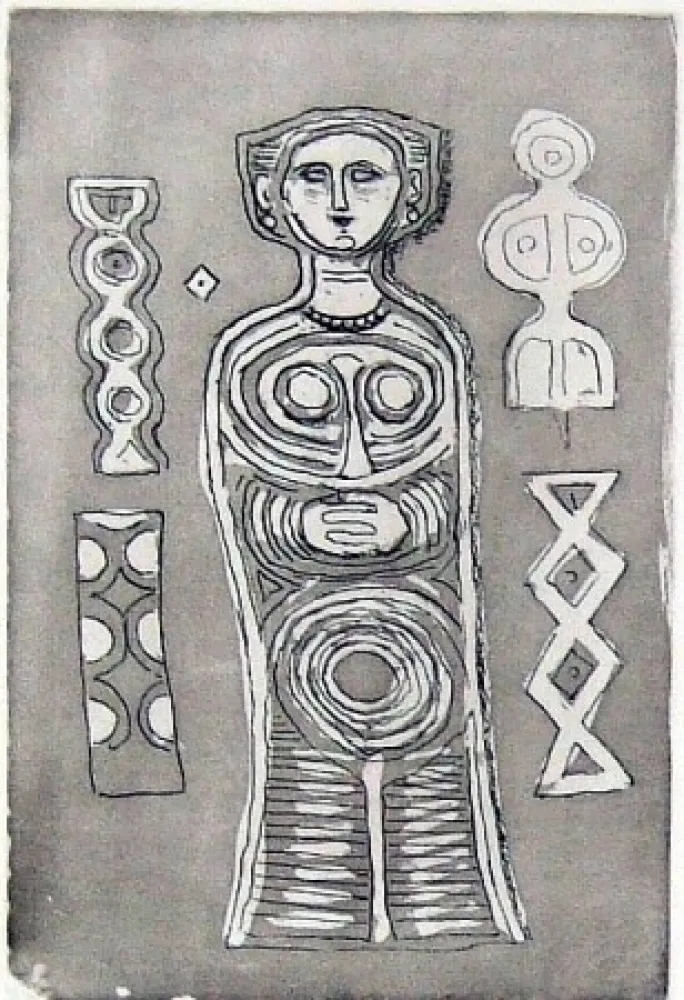 Ets En Aquatint Campigli - Idolo su fondo scuro