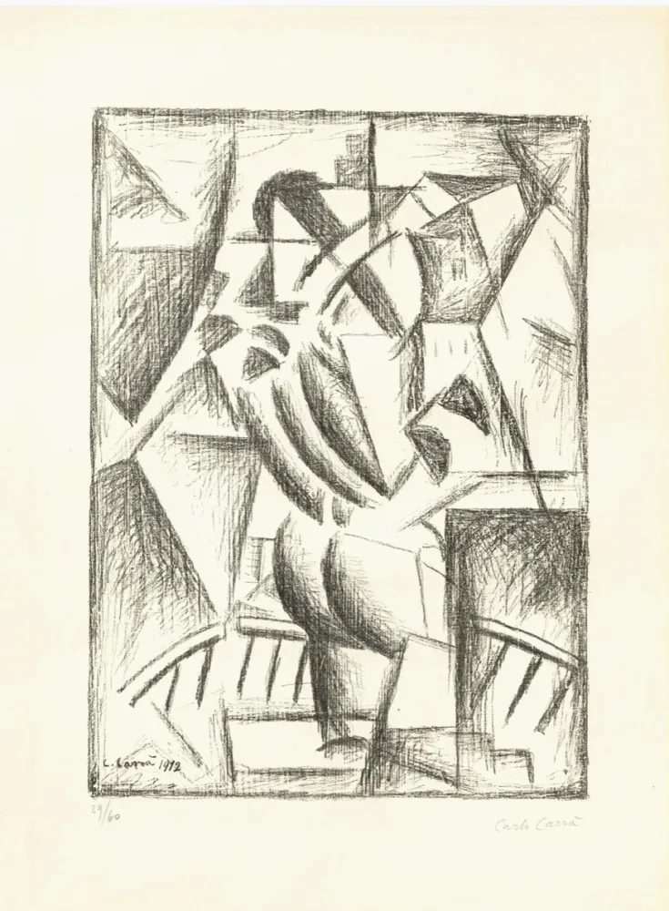 Lithografie Carra - Donna al balcone (Simultaneità)