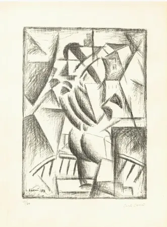 Lithografie Carra - Donna al balcone (Simultaneità)