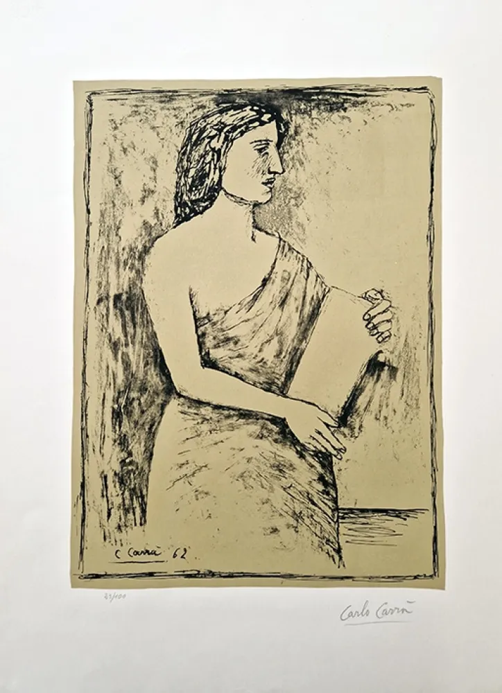 Lithografie Carra - Donna con libro