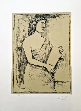 Lithografie Carra - Donna con libro