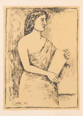 Lithografie Carra - Donna con Libro