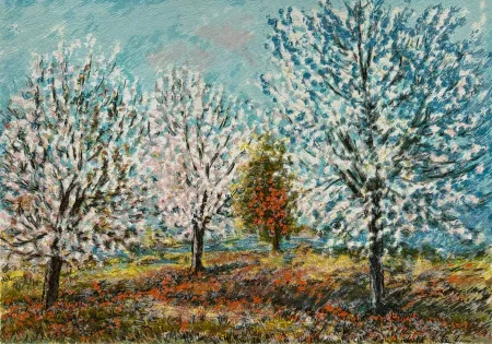 Zeefdruk Cascella - Ciliegi in fiore