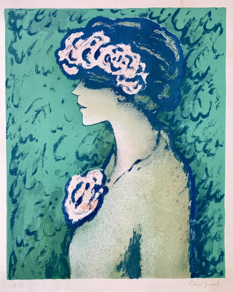 Lithografie Cassigneul  - Profil Fond Vert