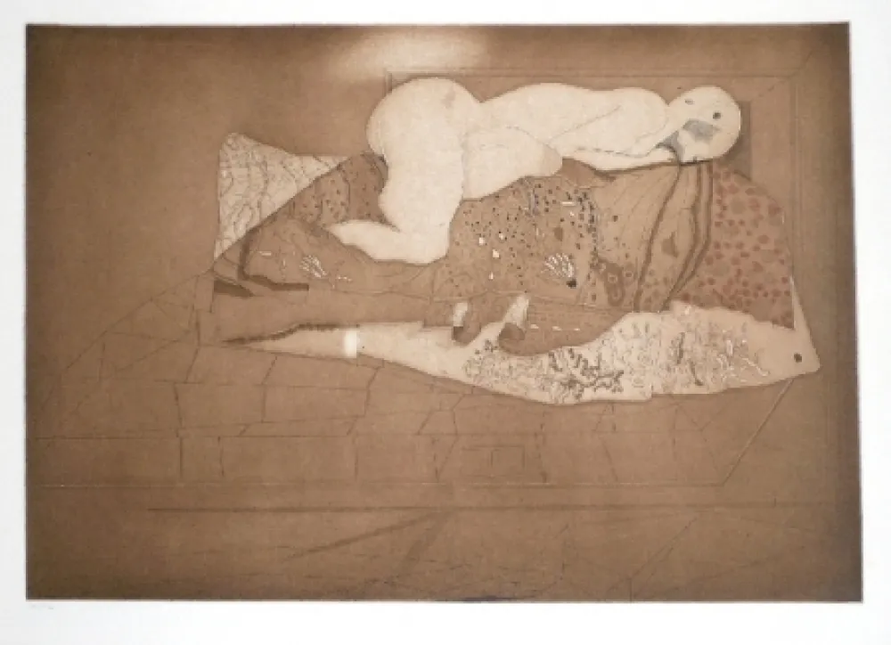 Ets En Aquatint Castillo - Muchacha sobre el divan