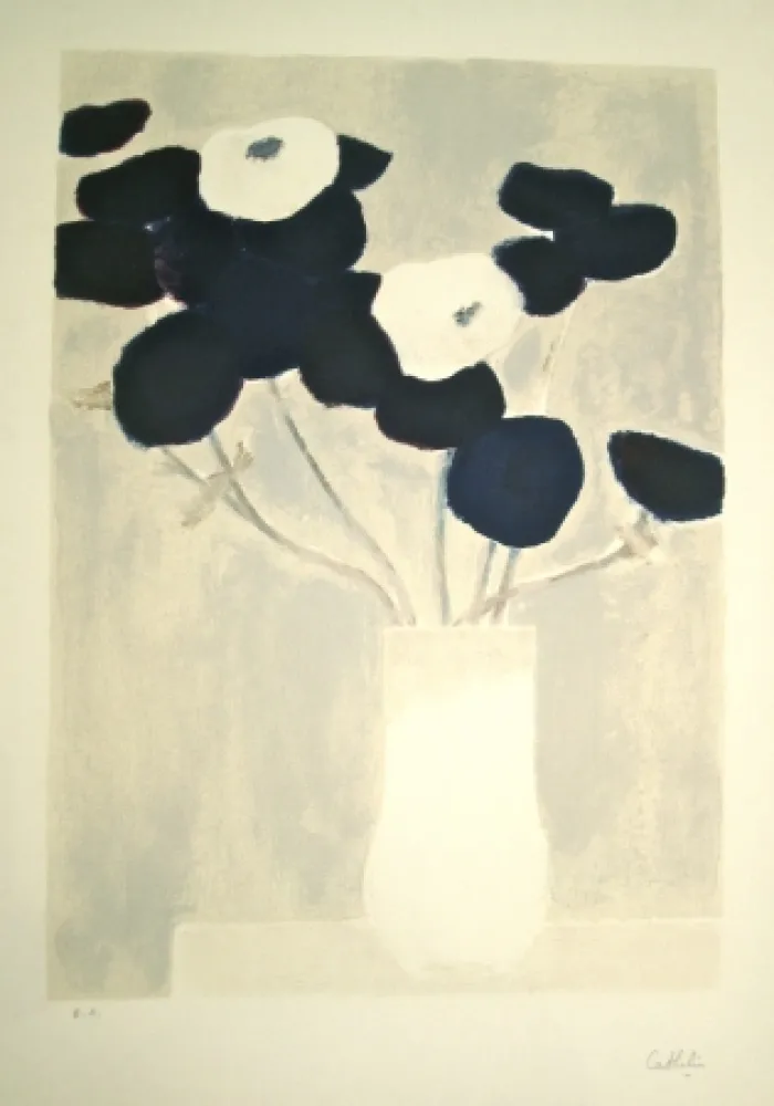 Lithografie Cathelin - Blue and White Anemones