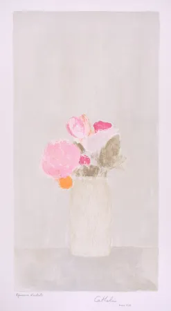 Lithografie Cathelin - Bouquet de roses au fond gris - Bouquet of roses on a grey background