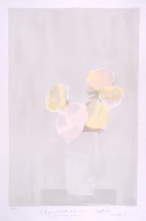 Lithografie Cathelin - Bouquet rose au fond gris - Pink bouquet on a grey background