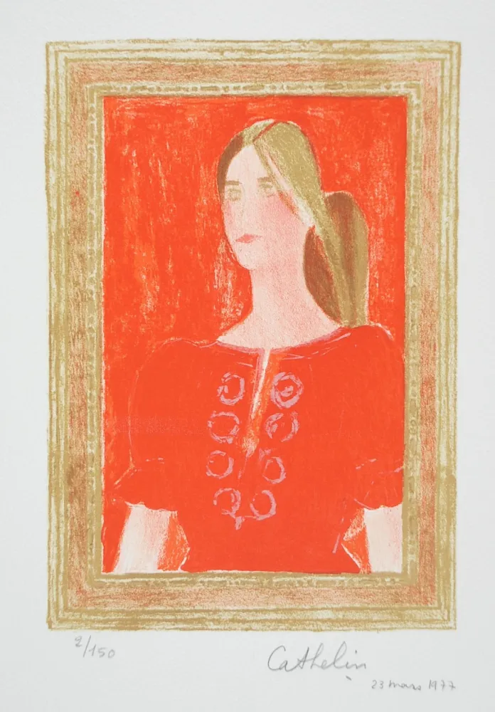 Lithografie Cathelin - Dominique à la blouse Hongroise - Dominique in a Hungarian blouse