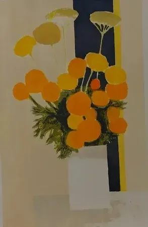 Lithografie Cathelin - Roses d INDE &  ACHILLES  à la bande noire ( 1983)