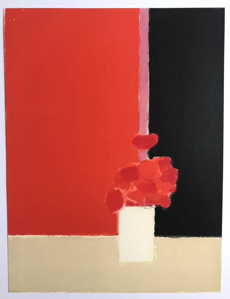 Lithografie Cathelin - Tokonoma sur fond rouge et noir