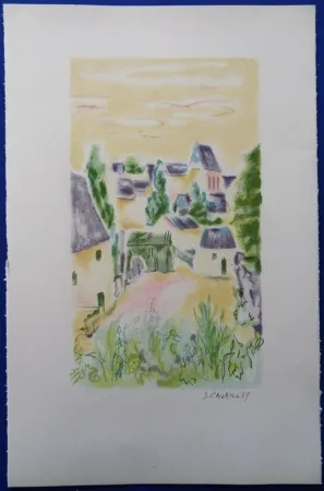 Lithografie Cavailles - Village en Provence