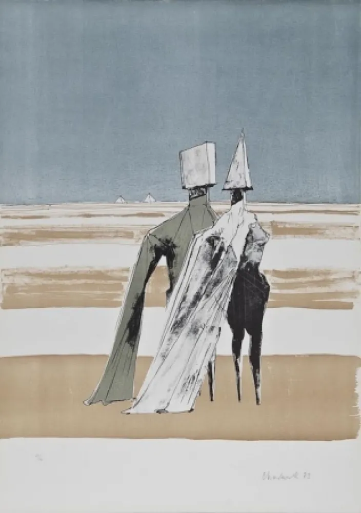 Lithografie Chadwick - Two figures in a landscape