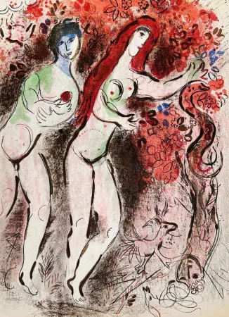 Lithografie Chagall - Adam and Eve and the Forbidden Fruit