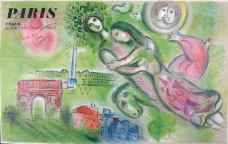 Lithografie Chagall (After) - Roméo et Juliette, Paris, l’Opéra, le plafond de Chagall (détail)