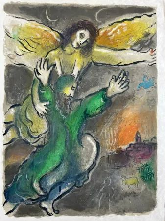 Lithografie Chagall - And Moses beheld all the worke, and beholde, they had done it as the Lorde had commanded; and Moses blessed them