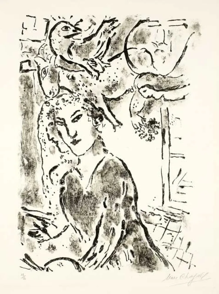 Lithografie Chagall - Autoportrait à la fenêtre