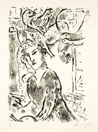 Lithografie Chagall - Autoportrait à la fenêtre