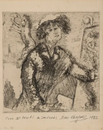 Gravure Chagall - Autoportrait au chevalet (from Chagall et l'Ame Juive)