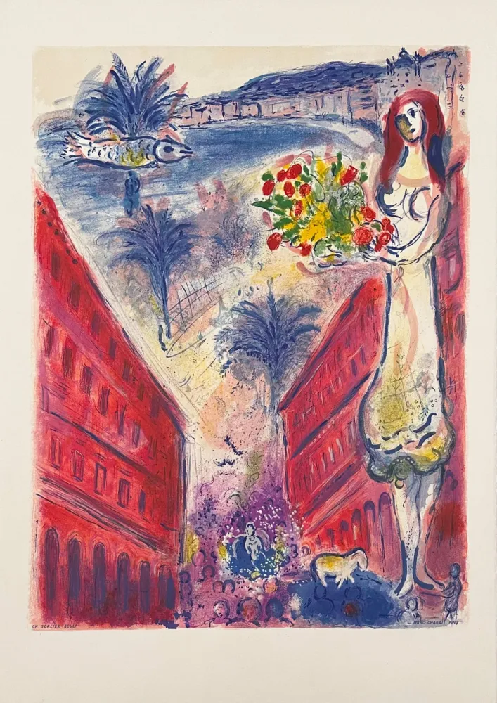 Lithografie Chagall - Avenue de la victoire à Nice