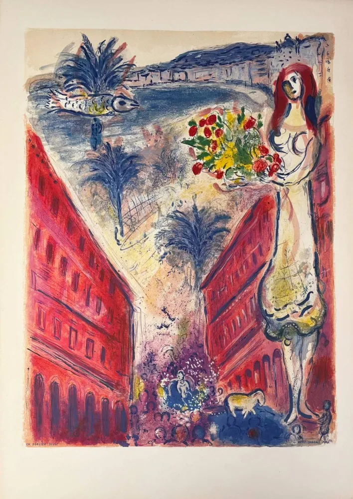 Lithografie Chagall - Avenue de la victoire à Nice