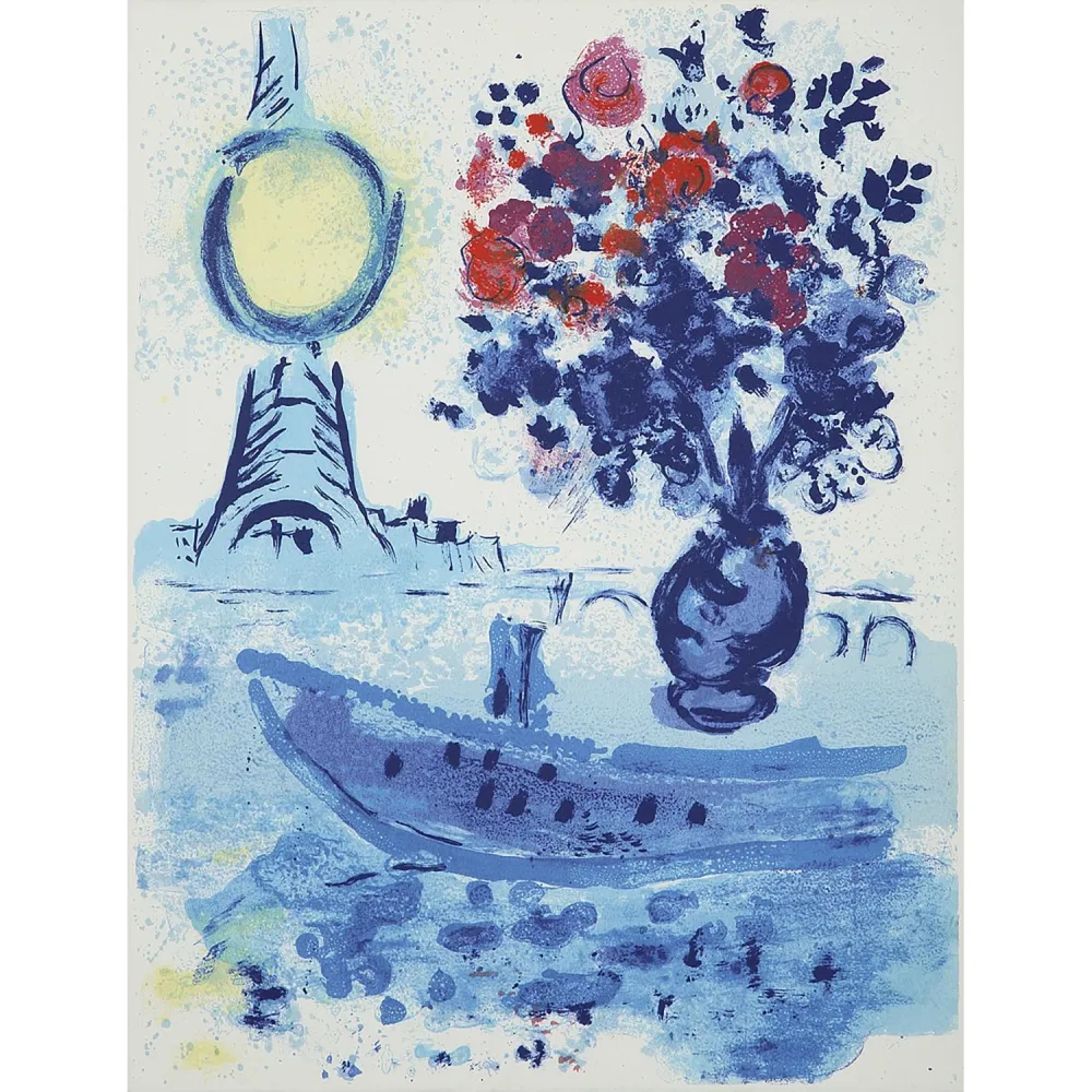 Lithografie Chagall - Bateau Mouche Au Bouquet