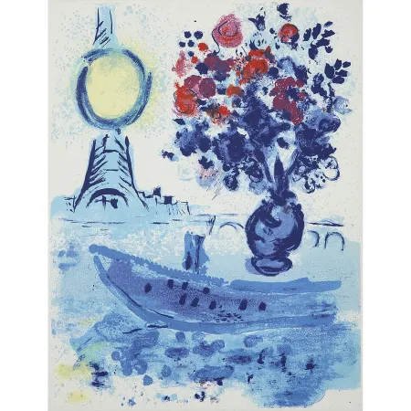 Lithografie Chagall - Bateau Mouche Au Bouquet