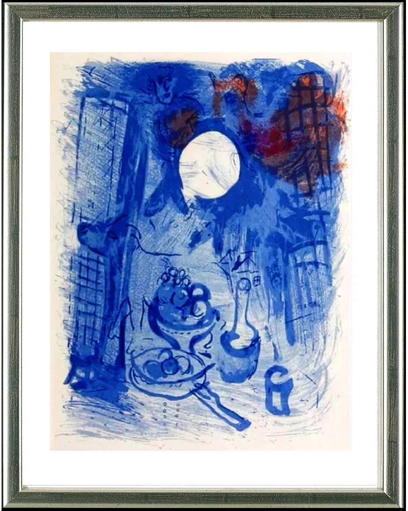 Lithografie Chagall - Blaues Stilleben (Nature morte bleue), Paris 1957