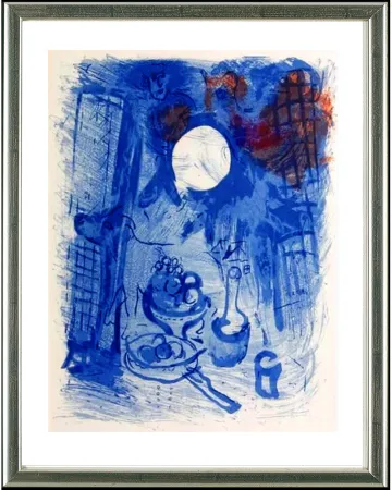 Lithografie Chagall - Blaues Stilleben (Nature morte bleue), Paris 1957