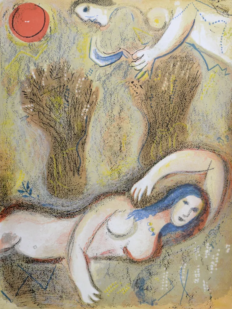 Lithografie Chagall - Booz se réveille et voit Ruth à ses pieds, 1960