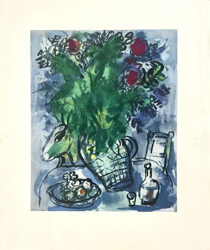 Lithografie Chagall - Bouquet Fleuri sur Table